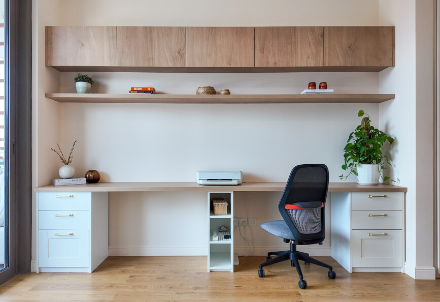 Home Office with Wooden Shelves